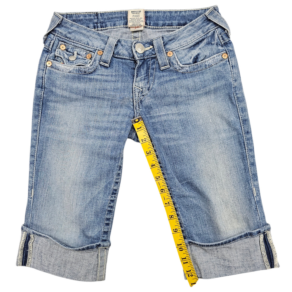 True Religion Shorts Womens 25 Bermuda Denim Knee Length Embroidered - Picture 11 of 12